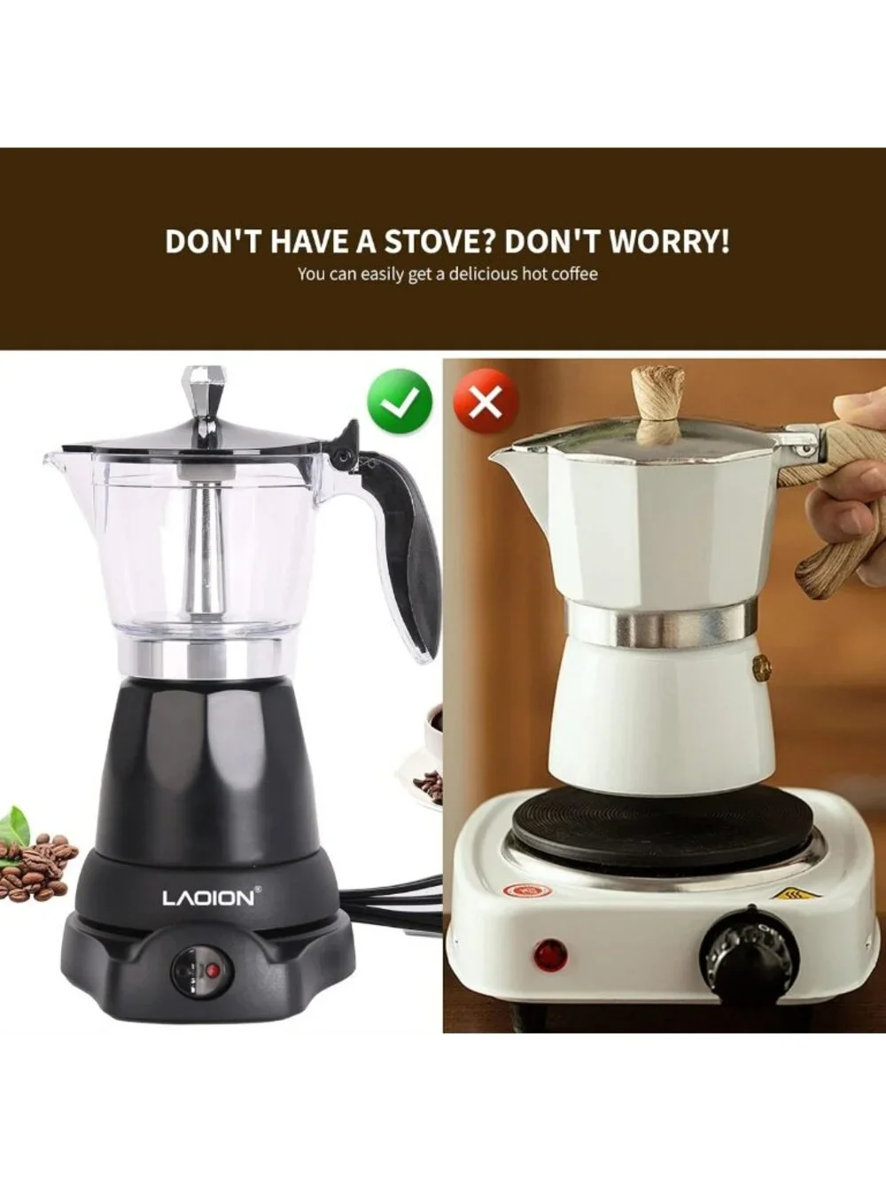 Electric Cuban Coffee Maker, 6-Cup or 3-Cup Espresso Machine for Home Brewing